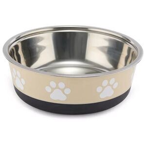 Cudlie Tan Pet Bowl with Pawprint Design Stainless Steel Dog Food Bowl - medium